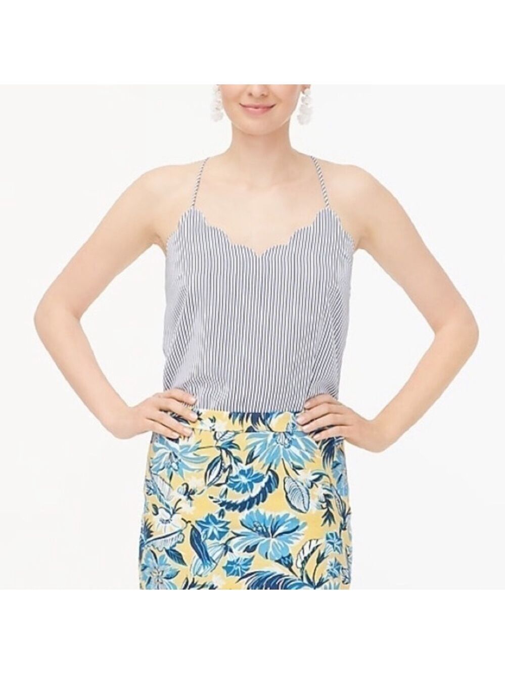 J.Crew Striped Scalloped Top Shirt Sleeveless Spaghetti Straps Size 2